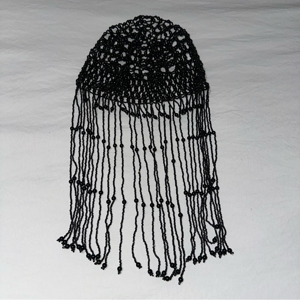 Elegant Vintage Black Beaded Hair Cap